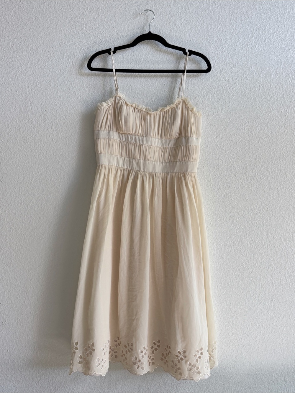 BCBG Cream Eyelet Hem Spaghetti Strap Dress